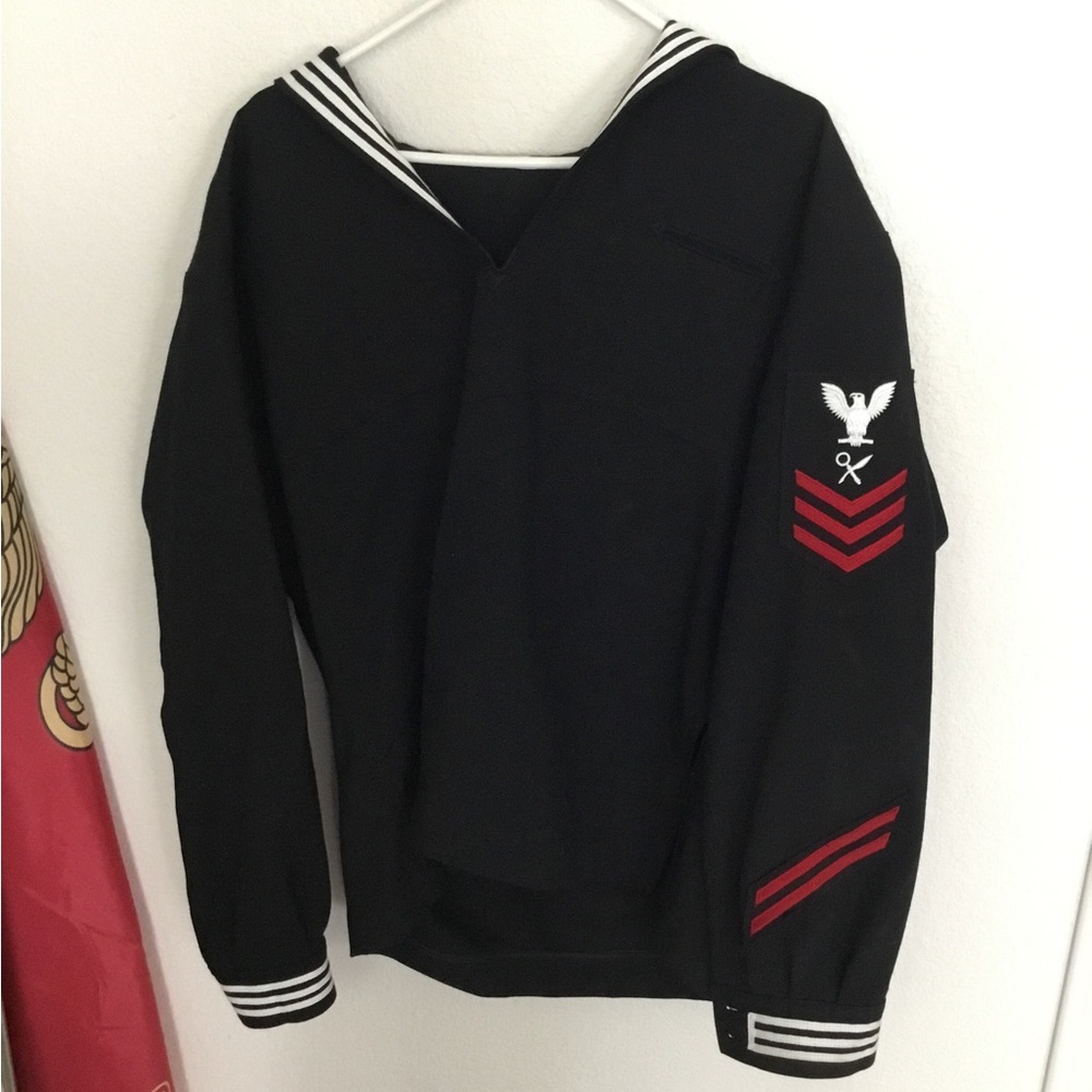 US Navy dress blue jumper with 1st class petty officer rank size 50 long